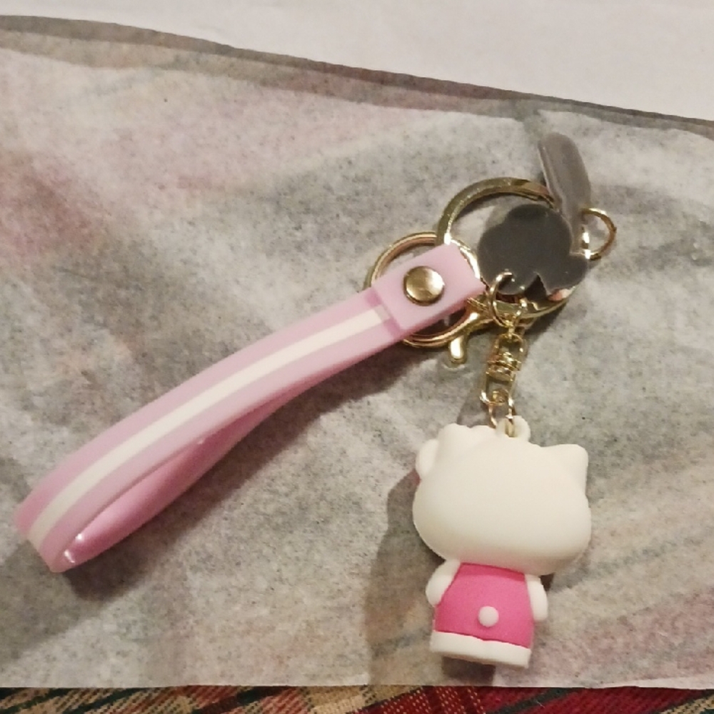 Pink Kitty Keychain with Strap - Picture 2 of 7